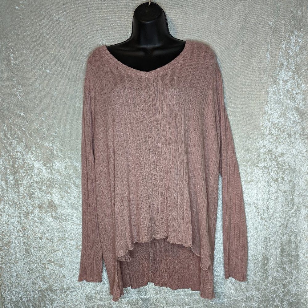 MOTE Pullover Long Sleeve Ribbed V-Neck Tunic T-Shirt Women’s Size XL Pink